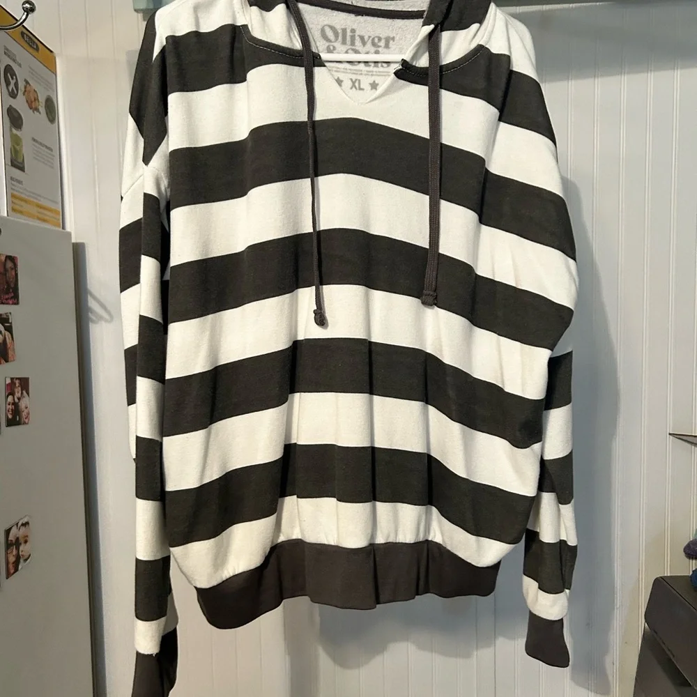Charcoal and White Striped Hoodie - Picture 1 of 7